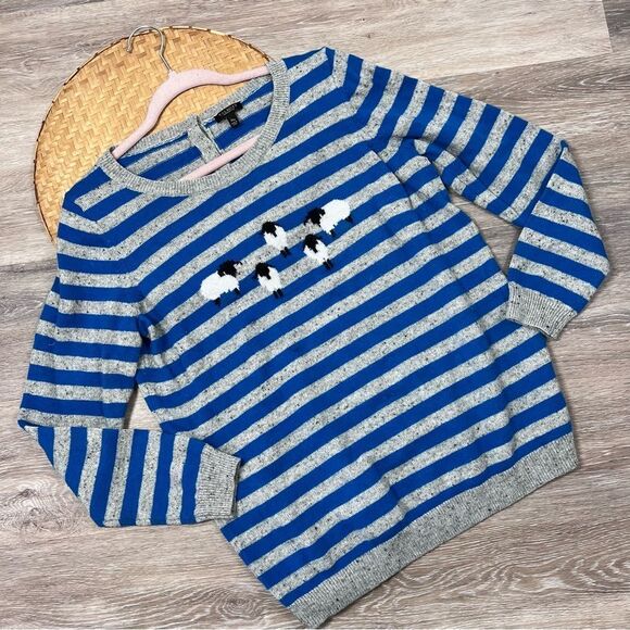 Talbots blue striped‎ lamb print sweater wool blend - Picture 1 of 7
